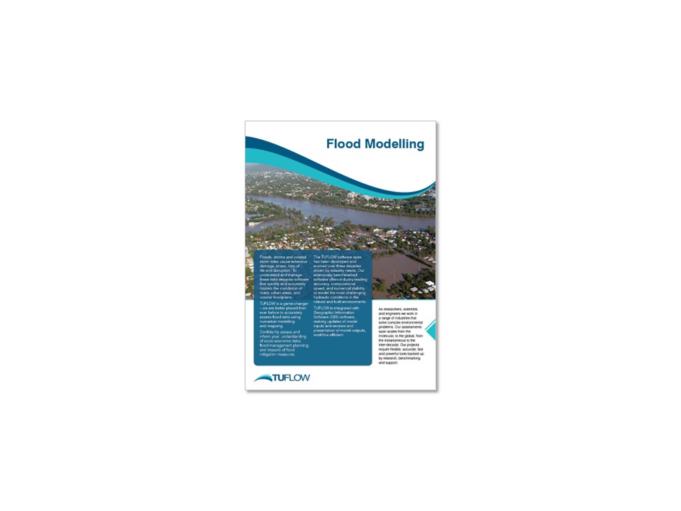 Image of the front page of a TUFLOW flood modelling brochure