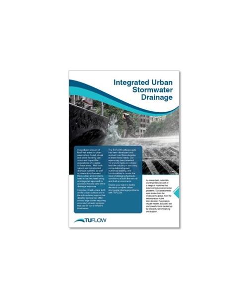 Image of the front page of a TUFLOW integrated urban stormwater drainage modelling brochure