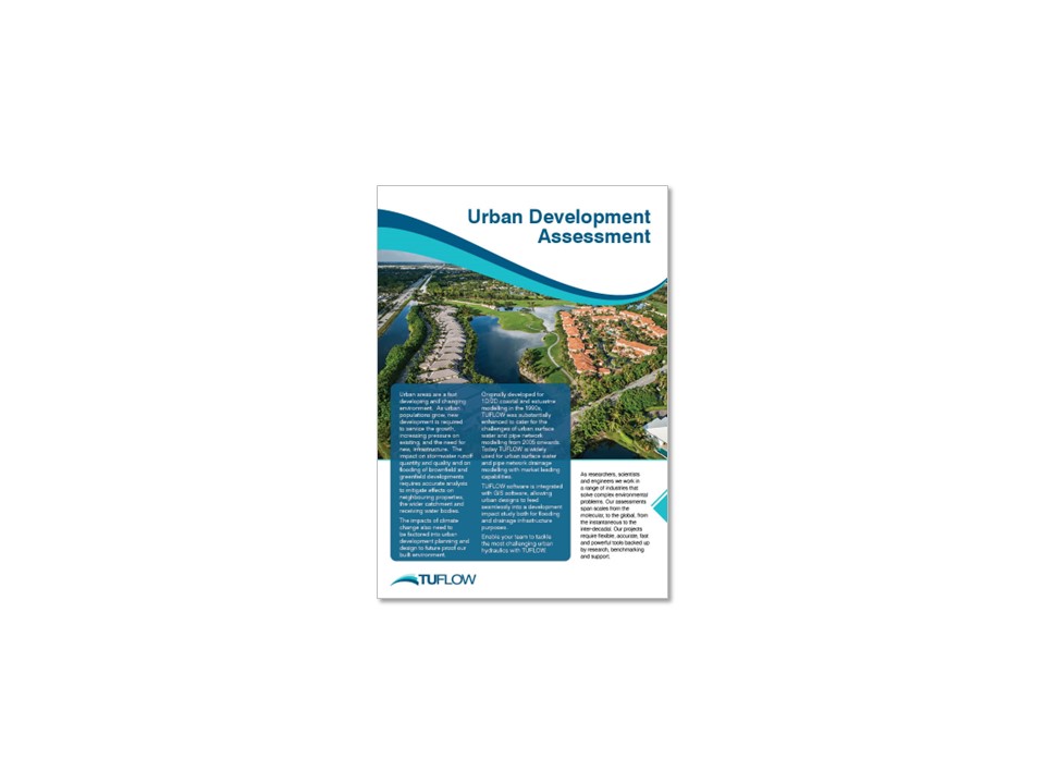 Image of the front page of a TUFLOW urban development assessment brochure
