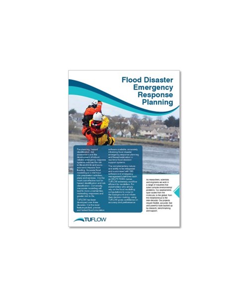 Image of the front page of a TUFLOW flood disaster emergency response planning brochure