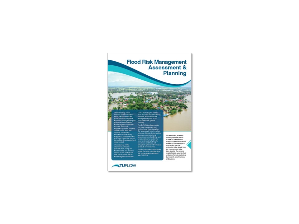 Image of the front page of a TUFLOW flood risk management assessment planning brochure