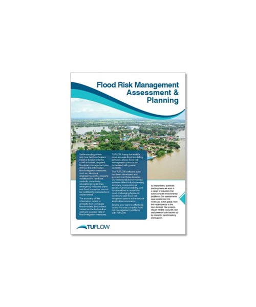 Image of the front page of a TUFLOW flood risk management assessment planning brochure