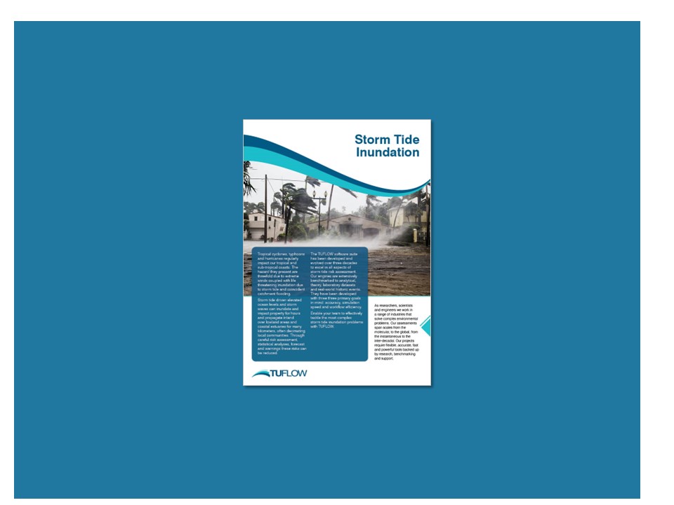 Image of the front page of a TUFLOW stormtide inundation modelling brochure